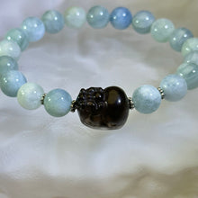 将图片加载到图库查看器，Smoky Quartz PIXIU Aquamarine Beads Bracelet 茶水晶貔貅海蓝宝手串
