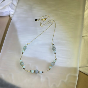 Green Jade Beads Necklace 糯种豆色翡翠珠链项链