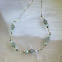 将图片加载到图库查看器，Green Jade Beads Necklace 糯种豆色翡翠珠链项链
