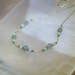 Green Jade Beads Necklace 糯种豆色翡翠珠链项链