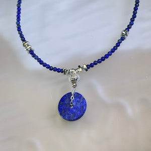 Lapis Lazuli Lucky Buckle Pendant Beads Necklace 青金石平安扣吊坠珠链项链