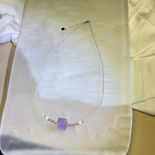 将图片加载到图库查看器，Amethyst Cube Clear Quartz Beads Necklace 紫水晶方糖白水晶珠链项链
