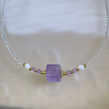 将图片加载到图库查看器，Amethyst Cube Clear Quartz Beads Necklace 紫水晶方糖白水晶珠链项链
