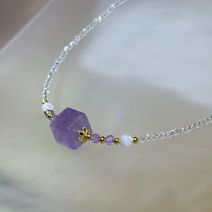 Amethyst Cube Clear Quartz Beads Necklace 紫水晶方糖白水晶珠链项链