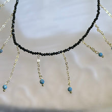 将图片加载到图库查看器，Blue Turquoise Black Spinel Beads Necklace 蓝色松石黑色尖晶石珠链项链
