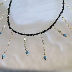 Blue Turquoise Black Spinel Beads Necklace 蓝色松石黑色尖晶石珠链项链