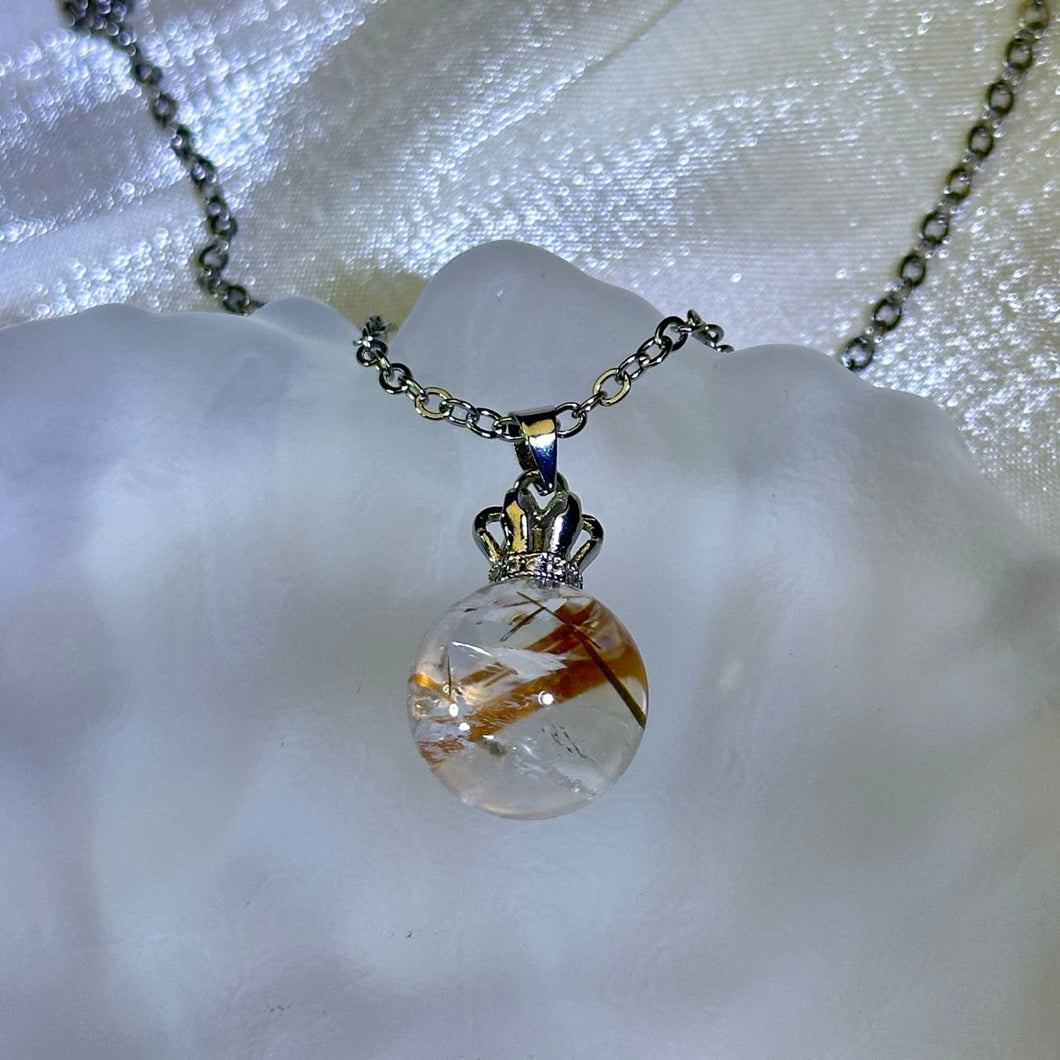 Copper Rutilated Quartz Pendant 铜发晶水晶镶嵌吊坠