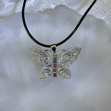 Load image into Gallery viewer, Rainbow Tourmaline Butterfly Pendant Necklace 彩虹碧玺镶嵌蝴蝶吊坠项链
