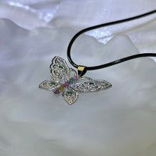 将图片加载到图库查看器，Rainbow Tourmaline Butterfly Pendant Necklace 彩虹碧玺镶嵌蝴蝶吊坠项链
