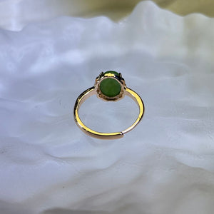 Green Nephrite Adjustable Ring 和田玉碧玉镶嵌活口戒指