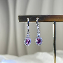 将图片加载到图库查看器，925 Silver Purple Garnet Earrings 紫牙乌石榴石镶嵌银耳圈
