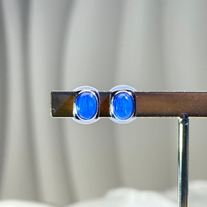 925 Silver Blue Kyanite Earrings 蓝晶石镶嵌银耳钉