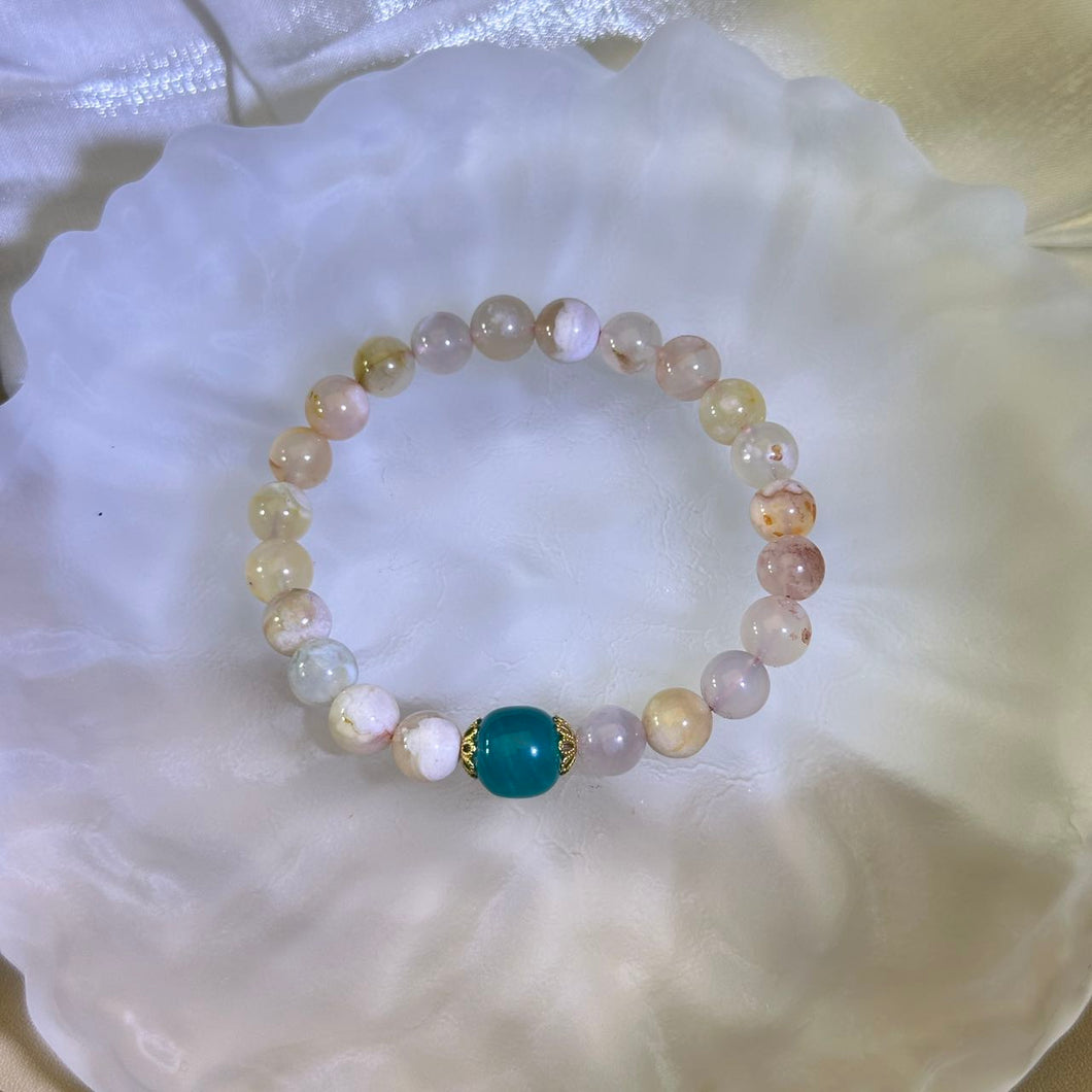 Cherry Blossom Agate Amazonite Beads Bracelet 樱花玛瑙天河石手串