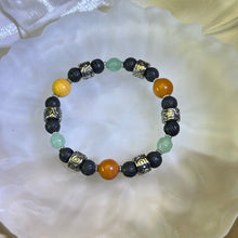 Load image into Gallery viewer, Lava Green Aventurine Yellow Moukaite Jasper Beads Bracelet 火山石绿色东陵玉蛋黄石手串
