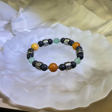 Load image into Gallery viewer, Lava Green Aventurine Yellow Moukaite Jasper Beads Bracelet 火山石绿色东陵玉蛋黄石手串
