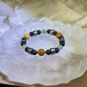 Lava Green Aventurine Yellow Moukaite Jasper Beads Bracelet 火山石绿色东陵玉蛋黄石手串