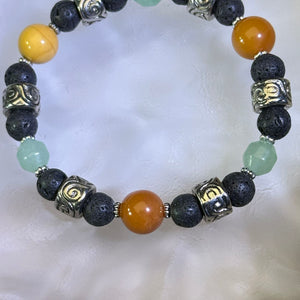 Lava Green Aventurine Yellow Moukaite Jasper Beads Bracelet 火山石绿色东陵玉蛋黄石手串