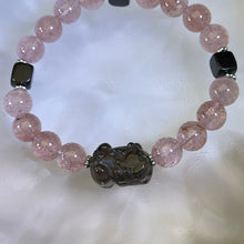 Load image into Gallery viewer, Smoky Quartz PIXIU Red Strawberry Quartz Beads Bracelet 茶水晶貔貅红色草莓晶手串
