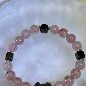 Smoky Quartz PIXIU Red Strawberry Quartz Beads Bracelet 茶水晶貔貅红色草莓晶手串