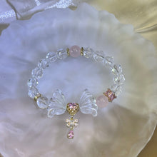 将图片加载到图库查看器，Clear Quartz Wings Rose Quartz Beads Bracelet 白水晶翅膀粉水晶手串
