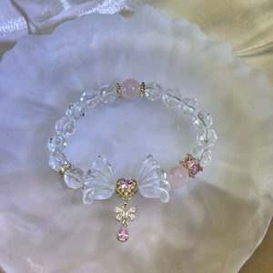 Clear Quartz Wings Rose Quartz Beads Bracelet 白水晶翅膀粉水晶手串