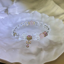 将图片加载到图库查看器，Clear Quartz Wings Rose Quartz Beads Bracelet 白水晶翅膀粉水晶手串
