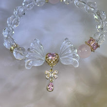 将图片加载到图库查看器，Clear Quartz Wings Rose Quartz Beads Bracelet 白水晶翅膀粉水晶手串
