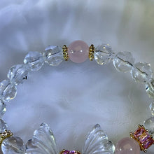 将图片加载到图库查看器，Clear Quartz Wings Rose Quartz Beads Bracelet 白水晶翅膀粉水晶手串
