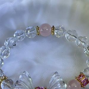 Clear Quartz Wings Rose Quartz Beads Bracelet 白水晶翅膀粉水晶手串