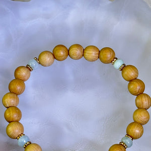 Green Nephrite Teddy Bear Thuja Wood Beads Bracelet 和田玉鸭蛋青玉小熊崖柏木手串