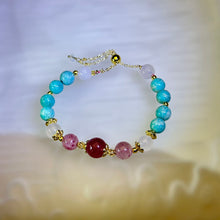 将图片加载到图库查看器，Red Strawberry Quartz Amazonite Beads Bracelet 红色草莓晶天河石珠链手链
