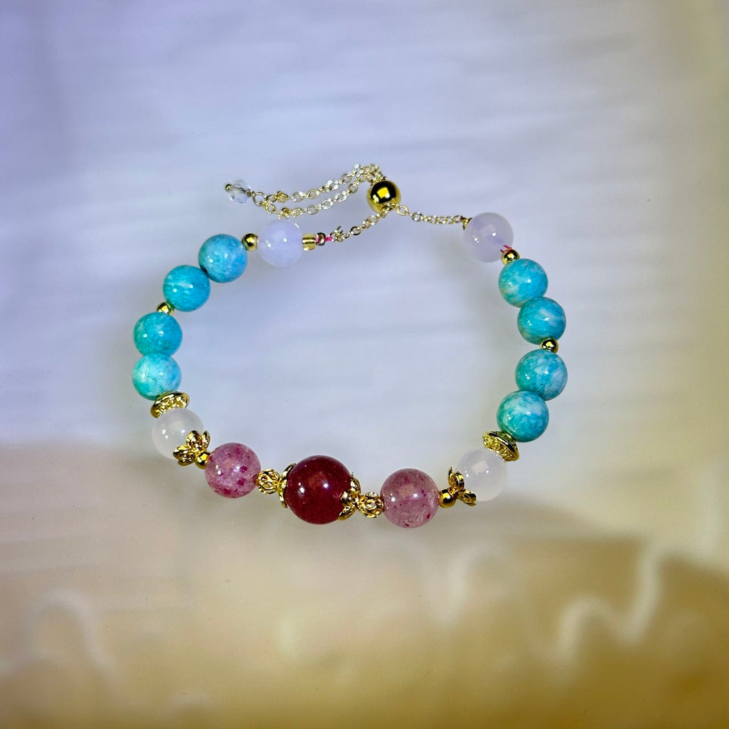 Red Strawberry Quartz Amazonite Beads Bracelet 红色草莓晶天河石珠链手链