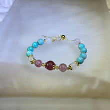 将图片加载到图库查看器，Red Strawberry Quartz Amazonite Beads Bracelet 红色草莓晶天河石珠链手链
