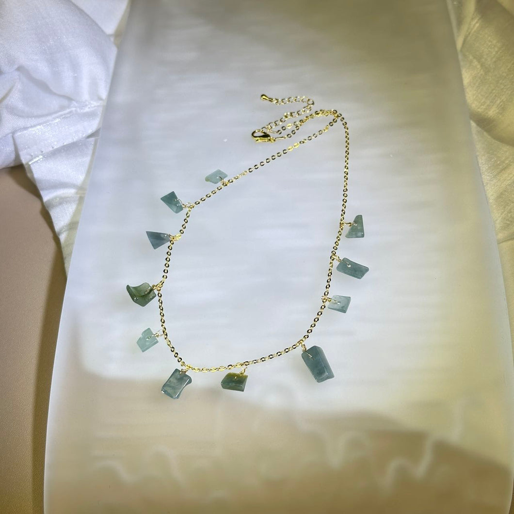 Blue Jade Beads Necklace 糯冰种蓝水翡翠珠链项链