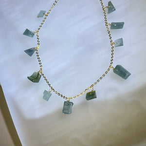 Blue Jade Beads Necklace 糯冰种蓝水翡翠珠链项链