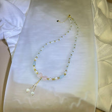 将图片加载到图库查看器，Green Jade Rose Quartz Love Heart Beads Necklace 糯种豆色翡翠粉水晶爱心珠链项链
