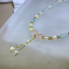 将图片加载到图库查看器，Green Jade Rose Quartz Love Heart Beads Necklace 糯种豆色翡翠粉水晶爱心珠链项链
