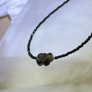 Smoky Quartz Bow Black Spinel Beads Necklace 茶水晶蝴蝶结黑色尖晶石珠链项链