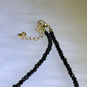 Smoky Quartz Bow Black Spinel Beads Necklace 茶水晶蝴蝶结黑色尖晶石珠链项链