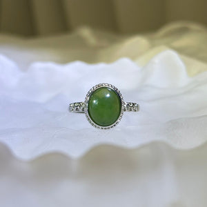 Green Nephrite Adjustable Ring 和田玉碧玉镶嵌活口戒指