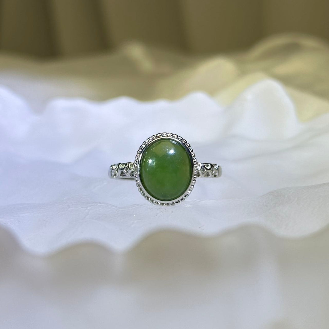 Green Nephrite Adjustable Ring 和田玉碧玉镶嵌活口戒指