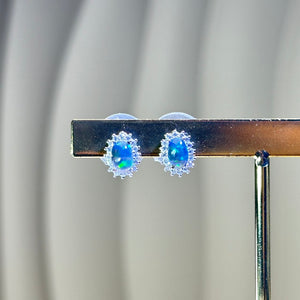 925 Silver Black Opal Earrings 黑色欧泊镶嵌银耳钉