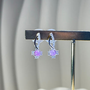 925 Silver Pink Ruby Earrings 粉色红宝石镶嵌银耳钉