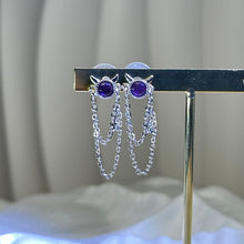 将图片加载到图库查看器，925 Silver Amethyst Earrings 紫水晶镶嵌银耳钉
