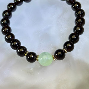 Ruby Garnet Green Prehnite Beads Bracelet 酒红石榴石绿色葡萄石手串