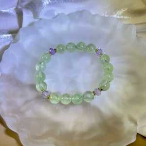 Green Prehnite Amethyst Beads Bracelet 绿色葡萄石紫水晶手串