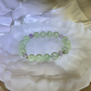 Green Prehnite Amethyst Beads Bracelet 绿色葡萄石紫水晶手串