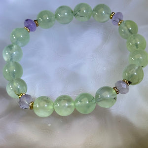 Green Prehnite Amethyst Beads Bracelet 绿色葡萄石紫水晶手串