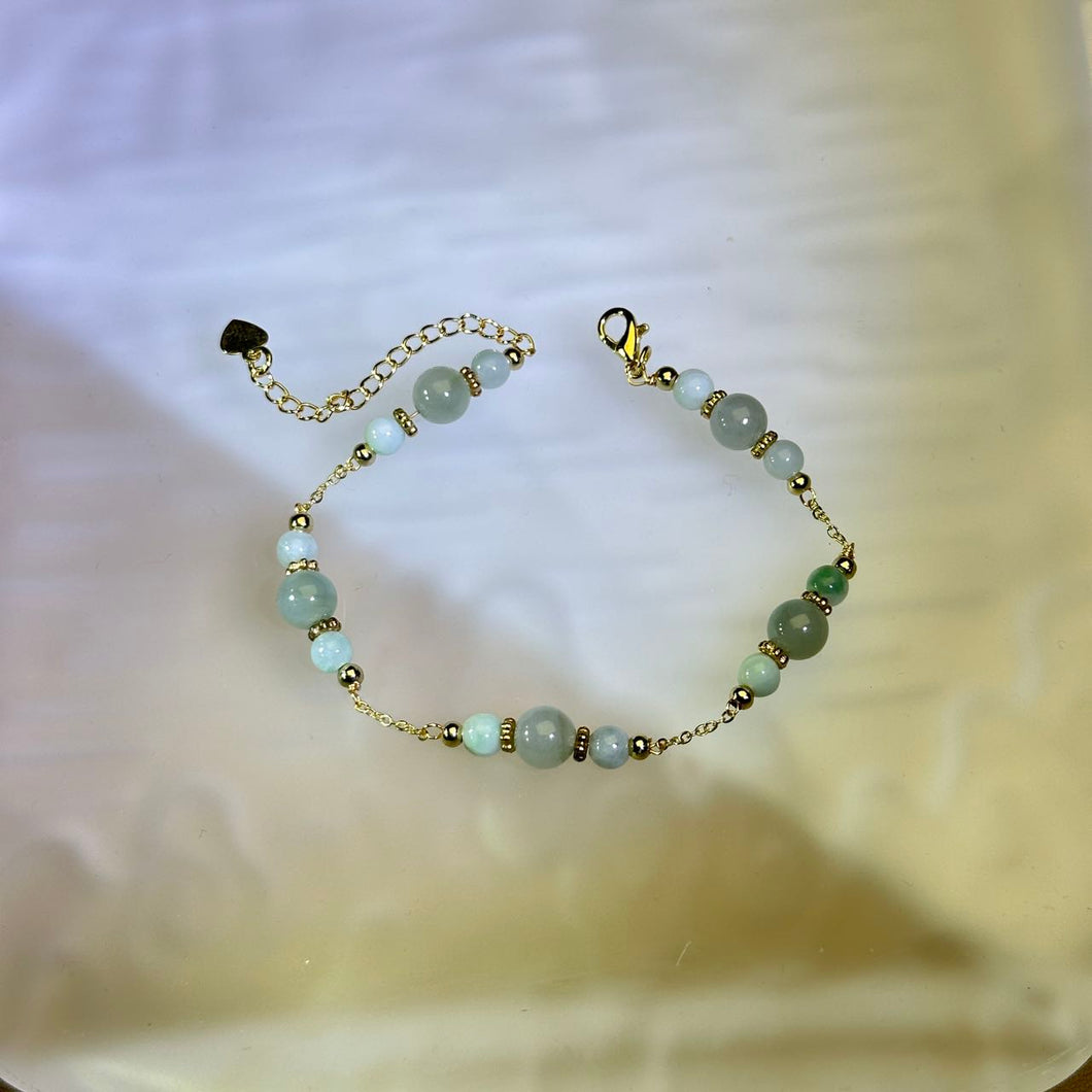 Green Jade Beads Bracelet 糯种豆色珠链手链