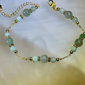 Green Jade Beads Bracelet 糯种豆色珠链手链